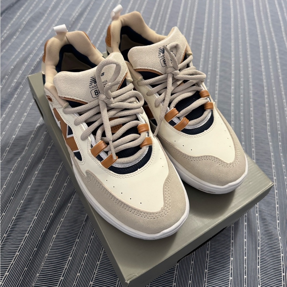 New Balance Cream and Navy Men's Sneakers
